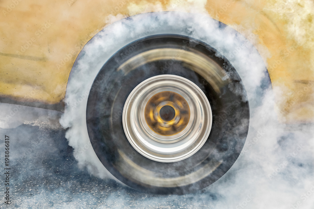 Drag racing car burn tire at start line Drag racing car burn tire at start line