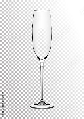 Vector illustration of a wine glass for champagne or sparkling wine in photorealistic style. A realistic object on a transparent background. 3D Realism