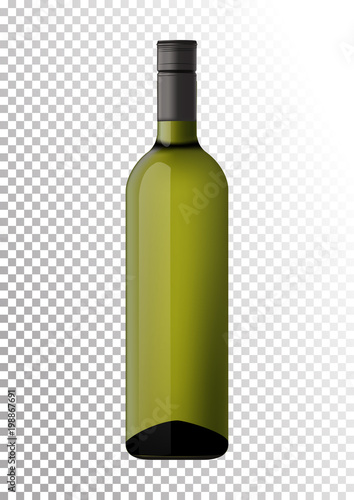 Vector illustration of a bottle of white wine with screw cap in photorealistic style. A realistic object on a transparent background. 3D Realism.