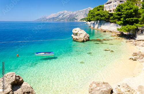 Obraz na płótnie beach in Brela on Makarska Riviera, Dalmatia, Croatia w salonie