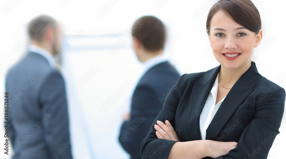 successful woman Manager in the background of the office successful woman Manager in the background of the office