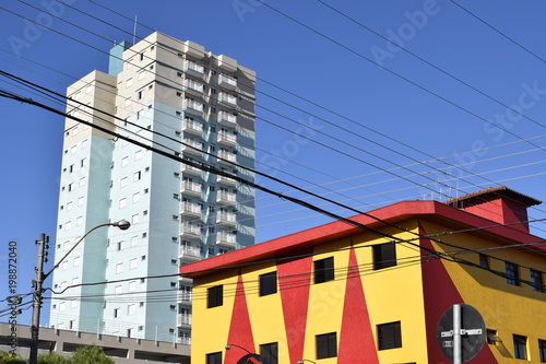 Prédios coloridos de concreto no centro de São Carlos photo
