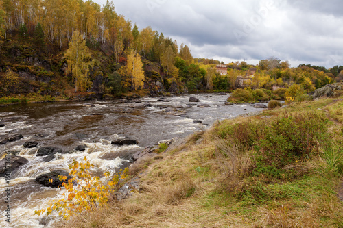 Mountain river, rapids, rocks in the water