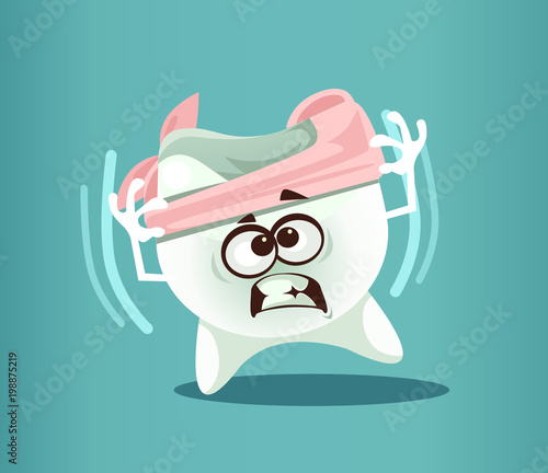 Ill sick broke destroy tooth character have toothache pain. Dental medical oral orthodontic painful caries concept. Vector flat cartoon isolated illustration graphic design