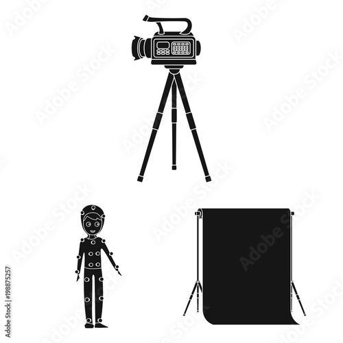 Making a movie black icons in set collection for design. Attributes and Equipment vector symbol stock web illustration.