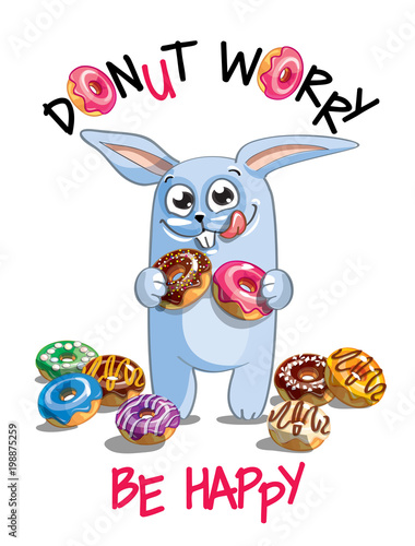 Fototapeta Naklejka Na Ścianę i Meble -  Vector illustration of cartoon rabbit with donuts.