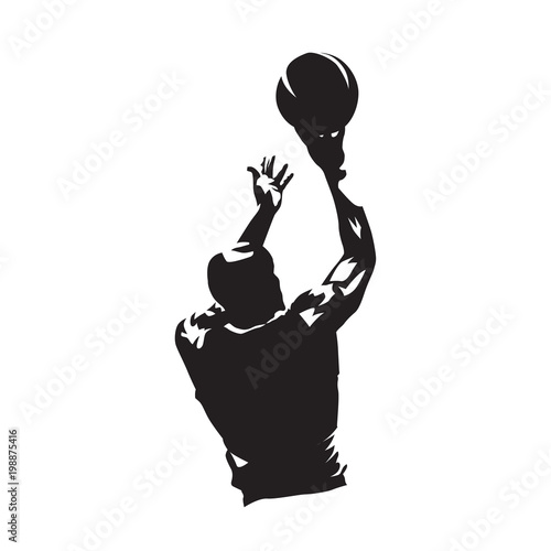 Basketball player shooting ball, isolated vector silhouette