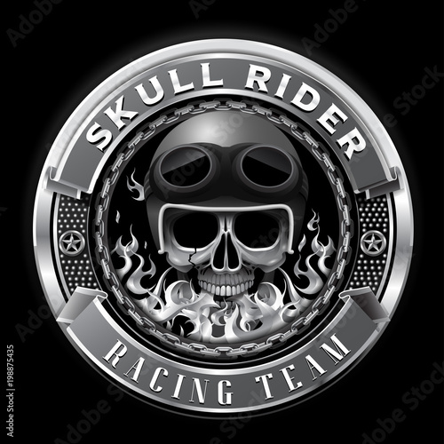 skull rider racing team badge club team vector illustration