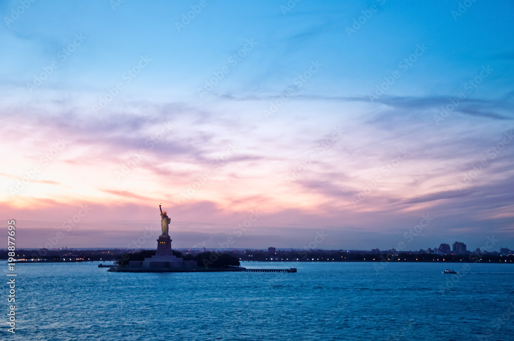 Statue of Liberty of New York in the blue hour