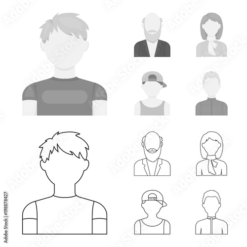 Boy in a cap, redheaded teenager, grandfather with a beard, a woman.Avatar set collection icons in outline,monochrome style vector symbol stock illustration web.
