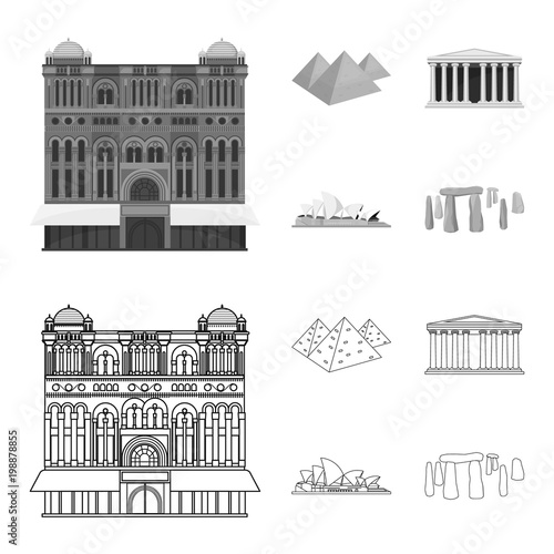 Sights of different countries outline,monochrome icons in set collection for design. Famous building vector symbol stock web illustration.