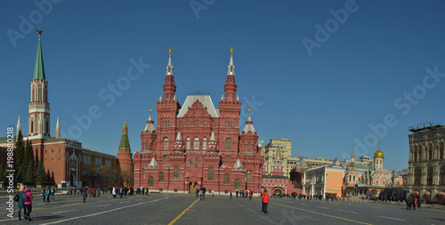 Moscow, Russia, - on March 29 2018/Panorama: Red Square, a view of the historical museum