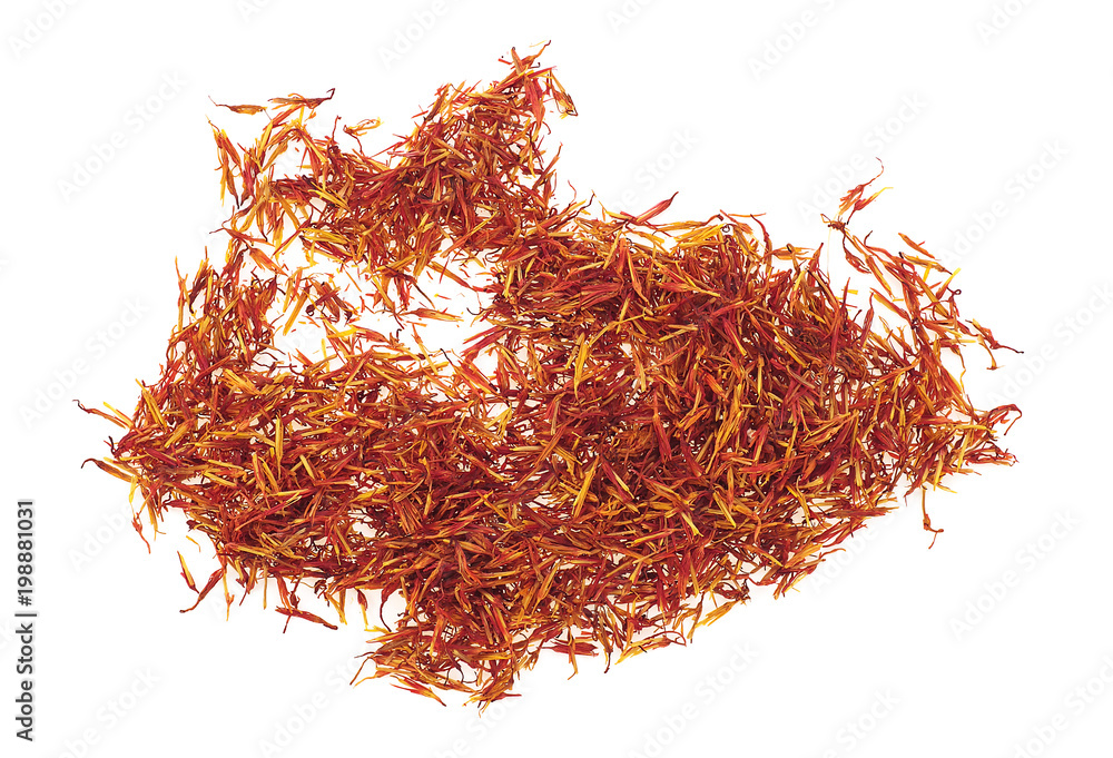 Naklejka premium Saffron spice isolated over white background, top view