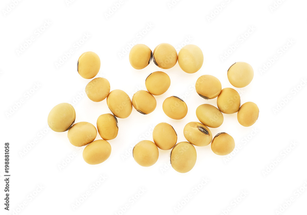 Soybeans isolated on white background, top view Soybeans isolated on white background, top view
