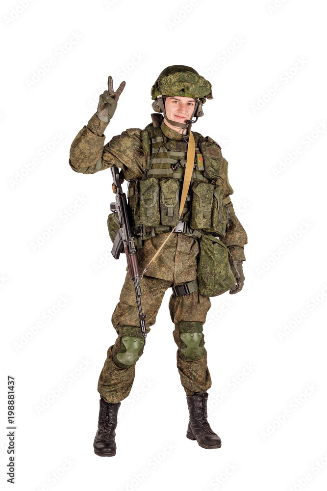 russian special forces soldier with rifle on dark background. army, military and people concept russian special forces soldier with rifle on dark background. army, military and people concept