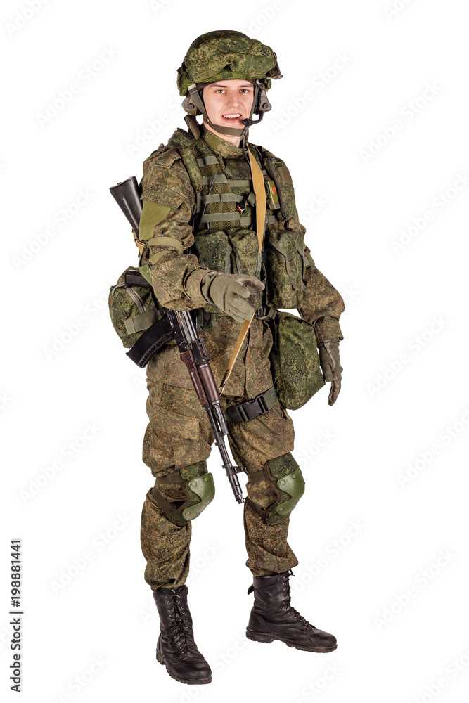 russian special forces soldier with rifle on dark background. army, military and people concept russian special forces soldier with rifle on dark background. army, military and people concept