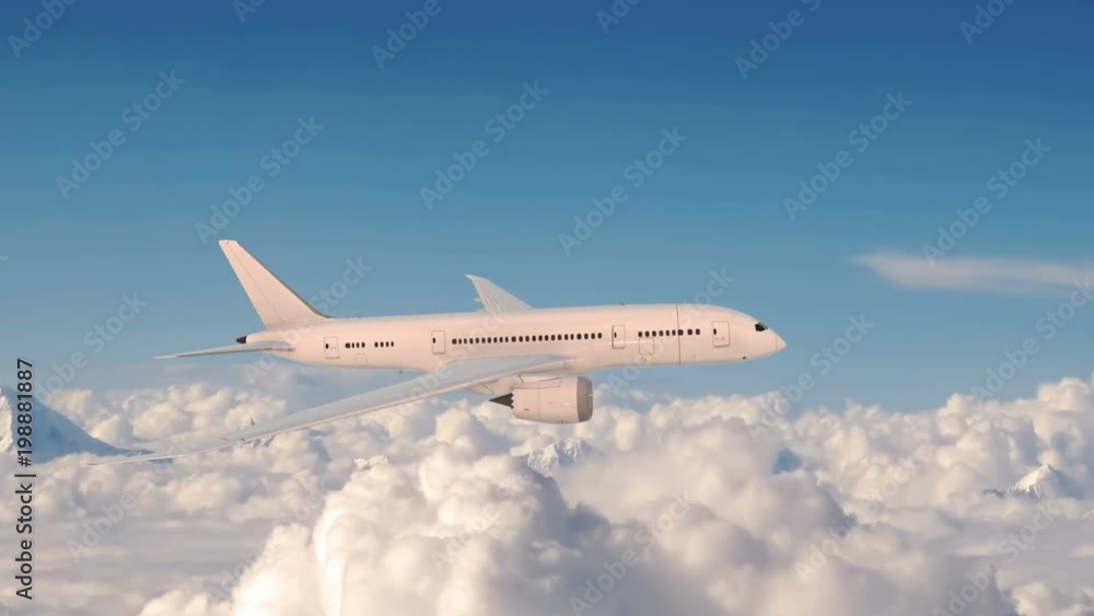 Commercial airplane in flight, plane flying above clouds.. Commercial airplane in flight, plane flying above clouds..