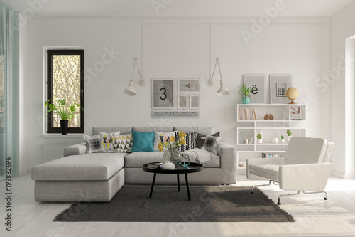 Scandinavian style interior design 3D rendering