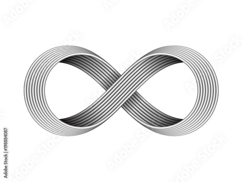 Infinity sign made of metal cables. Endless strip symbol. Vector illustration.