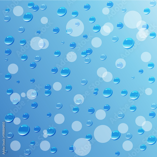 Water Drops On Blue Background.Rain. Raindrops on glass. Vector illustration.