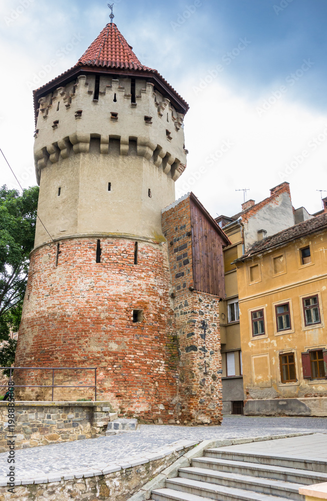 Medieval defense tower Turnul Dulgherilor in Sibiu, Romania