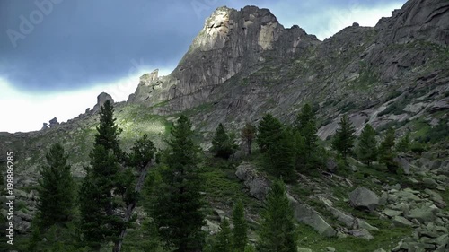 spring mountain valley natural Park Ergaki, Russia. Travel and hike