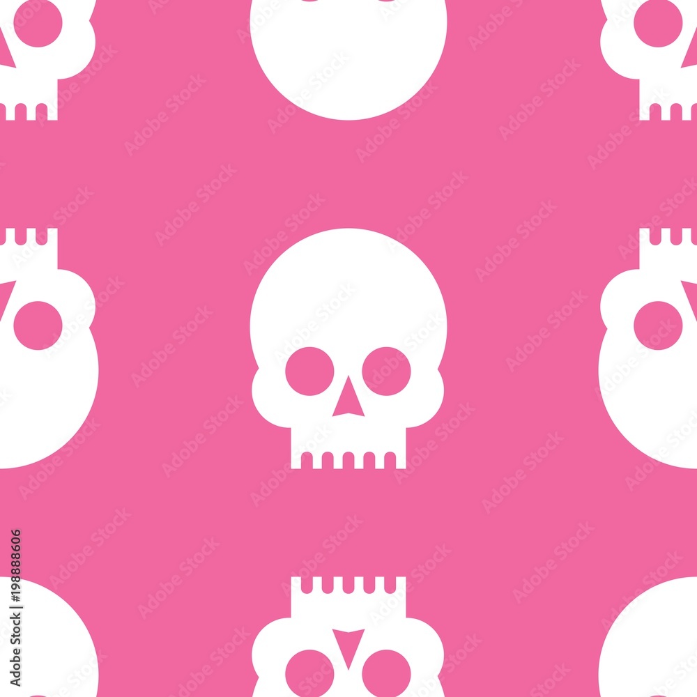 Seamless pattern with skulls on a rose quartz background.white on pink. Vector Illustration