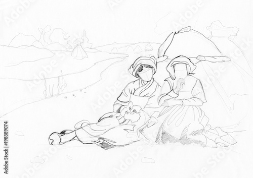 picnic in the field drawing
