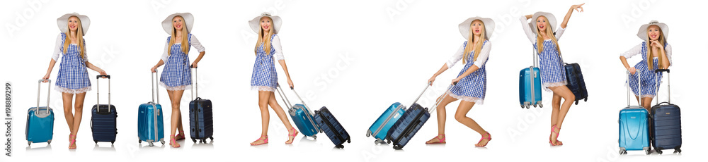 Woman ready for summer travel isolated on white Woman ready for summer travel isolated on white