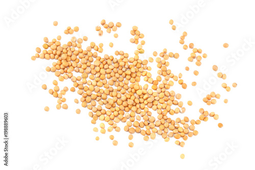 mustard seeds isolated on white background. top view