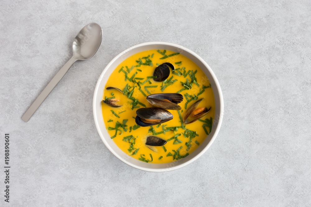 Fototapeta premium Butternut Squash Soup with Mussels