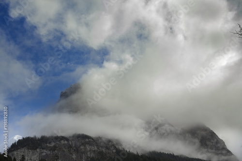 Mountain peak covered with fog