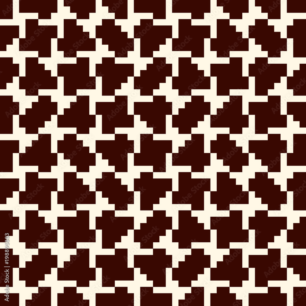 Repeated creative puzzle mosaic. Geometric seamless pattern design. Pixel art surface texture. Contemporary camouflage