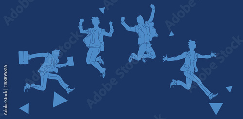 Businessman in different emotions and expressions. Businessperson in casual office look.various poses jumping people character. hand drawn style vector design blue background.Jumping businessman