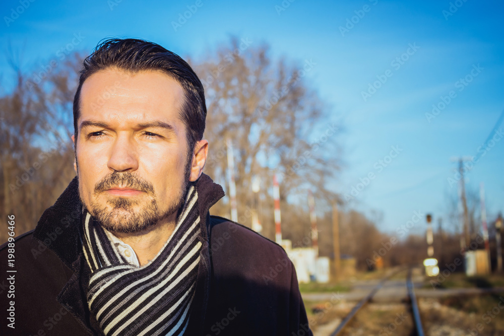 Portrait of pensive man outdoors. Portrait of pensive man outdoors.
