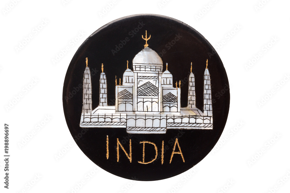 Taj Mahal Temple world famous landmark refrigerator magnet from India isolated on white