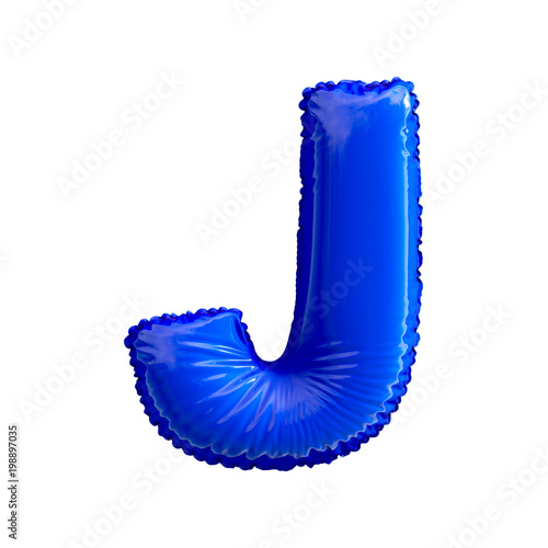 Blue letter J made of inflatable balloon isolated on white background photo