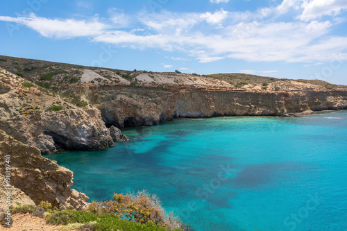 Fototapeta Naklejka Na Ścianę i Meble -  Tsigrado beach, one of the most beautiful southern beaches of Milos island. Cyclades, Greece.