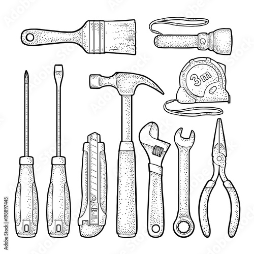 Set hardware tools. Vector engraving