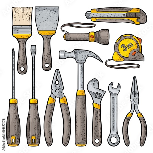 Set hardware tools. Vector engraving