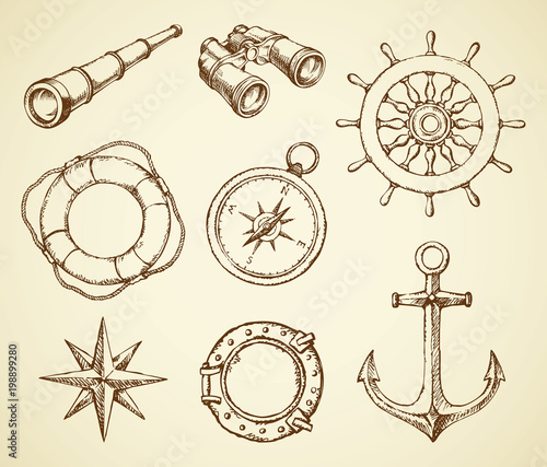 Marine symbols. Vector drawing