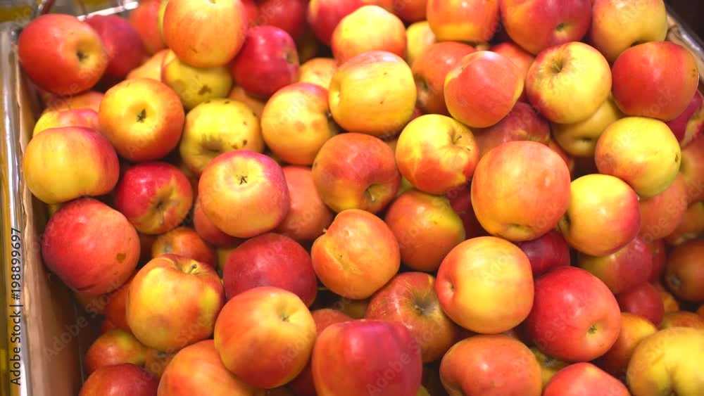 Ripe fresh green apples on sale at the market shelfs. 4 k Ripe fresh green apples on sale at the market shelfs. 4 k
