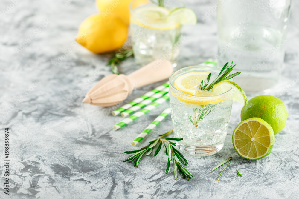 Cooling alcoholic or non-alcoholic cocktail with lemon Cooling alcoholic or non-alcoholic cocktail with lemon