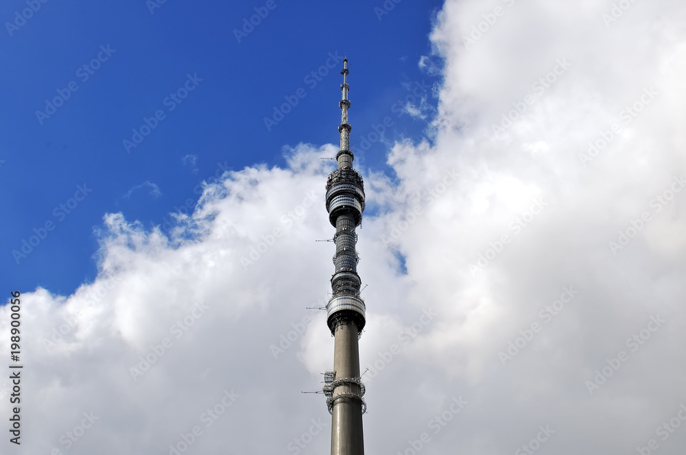 The top part of a television Ostankino tower in Moscow The top part of a television Ostankino tower in Moscow