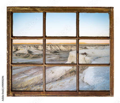 badlands and gassland window view photo