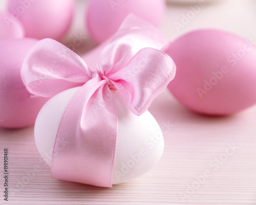 Pink Easter Eggs with Ribbon Bow