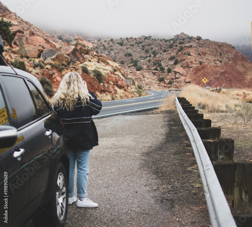 Girl Sightseeing on Road Trip
