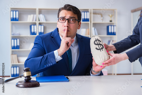 Photography Judge in bribe concept with money