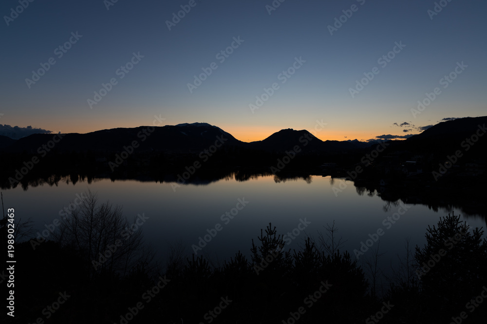 Blue Hour At Lake Magdalen In Villach Carinthia Austria