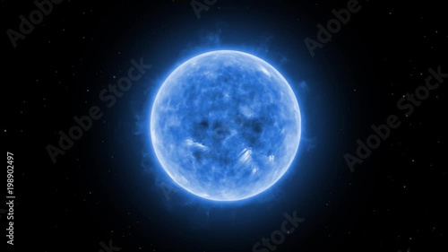 Sun star surface with solar flares, Burning of the blue giant surface. Alcyone star visualization